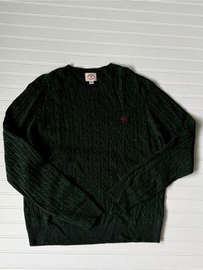Brooks Brothers Dark Green Cable Knit Crewneck lightweight Sweater
